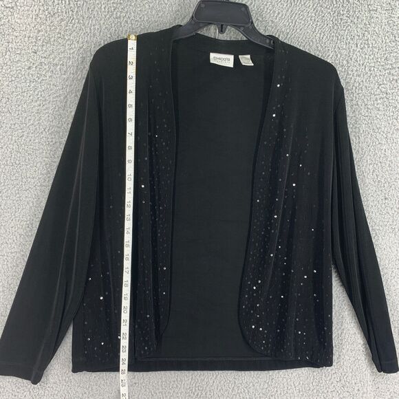 Chicos Travelers Slinky Shrug Top Sequins Womens Sz L 12 Wrinkle Free Black - Picture 2 of 7